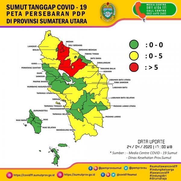 Peta Persebaran PDP di Provinsi Sumatera Utara 24 April 2020